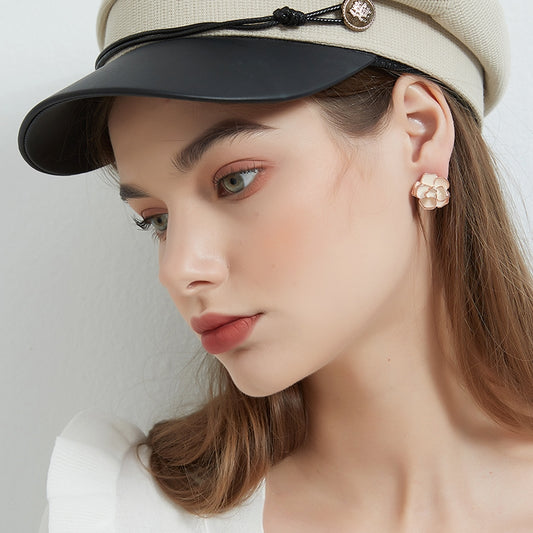 白い花琺瑯フレーム耳夹