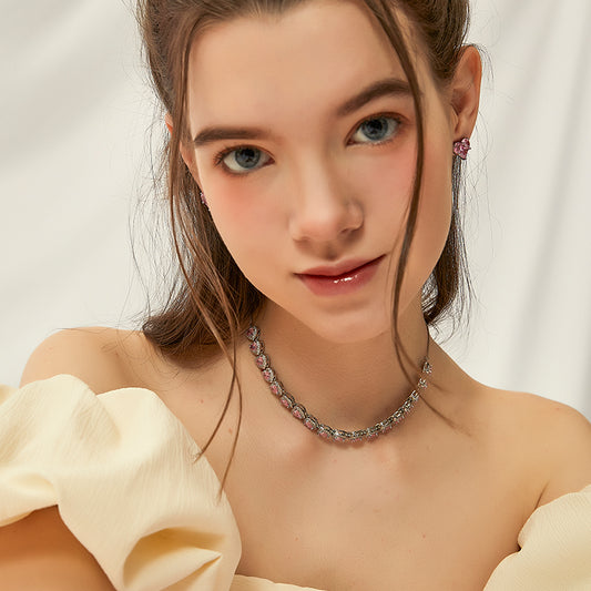 ピンクハートジルコンネックレス