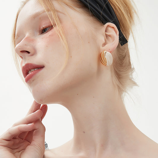 高級白琺瑯金ピアス ins 風フレンチイヤリング