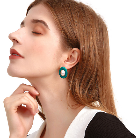 レトロアート真珠彩釉耳夹