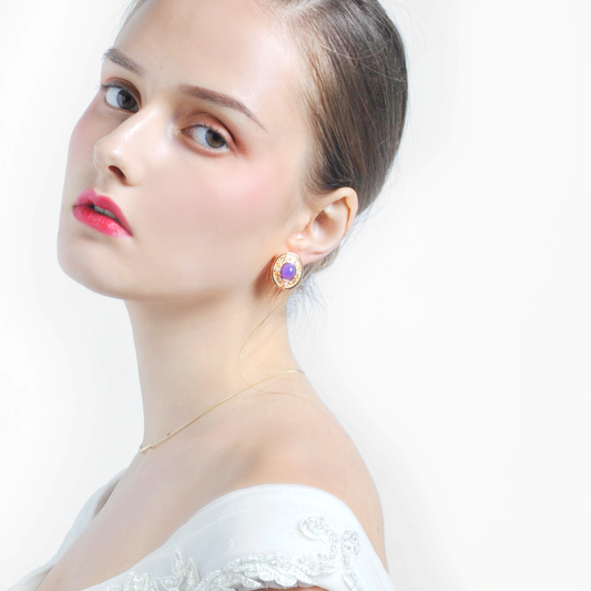 レトロ紫石パール耳夹