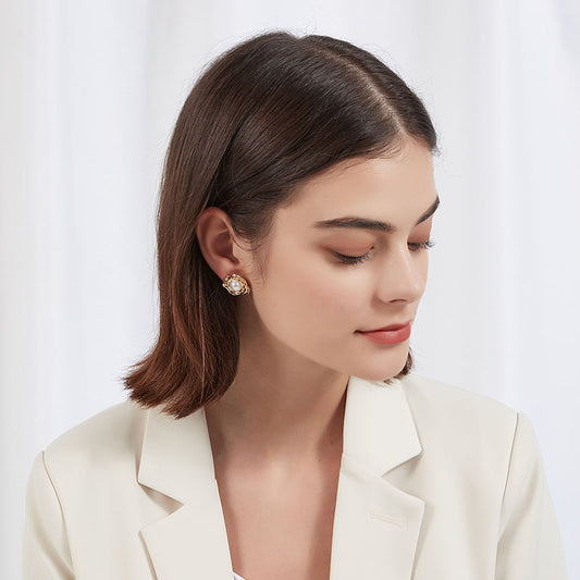 ローズ模造真珠耳夹