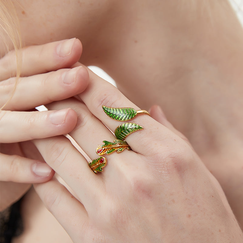 琺瑯葉柄開口指輪