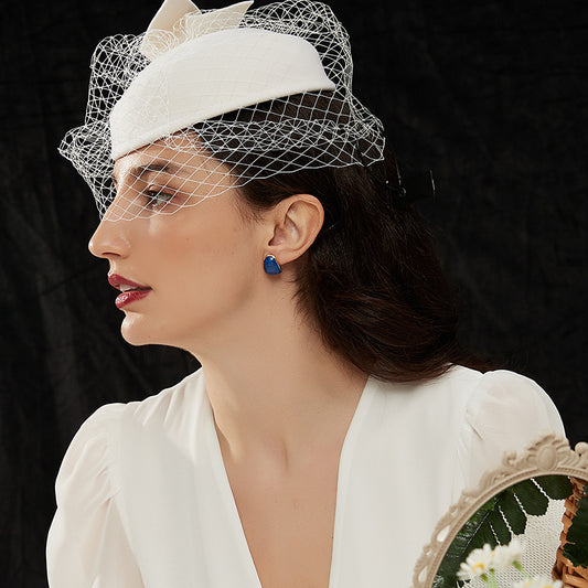 青琺瑯丸み幾何耳夹