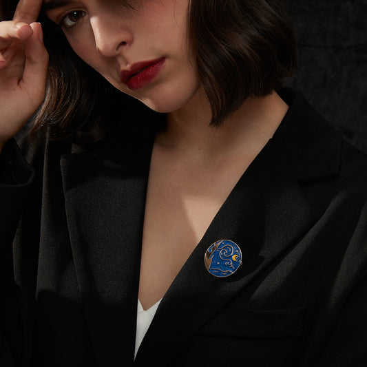星月夜琺瑯ブローチ