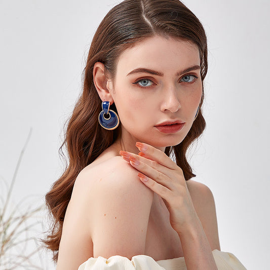 濃青琺瑯誇張耳夹