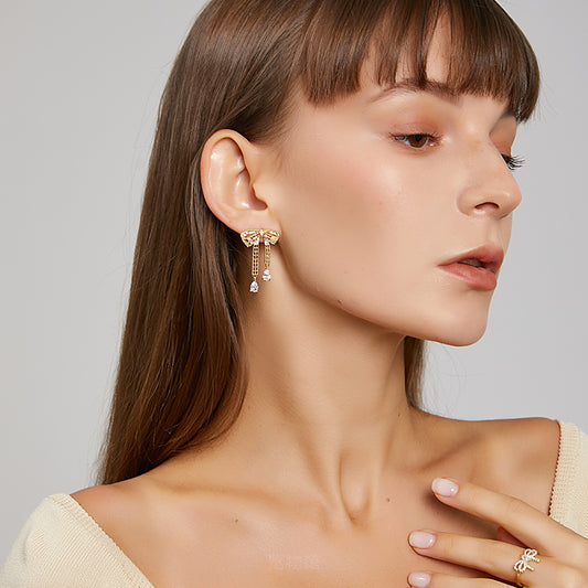 リボンジルコニアロングピアス