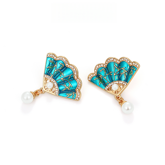 和風扇子真珠耳夹