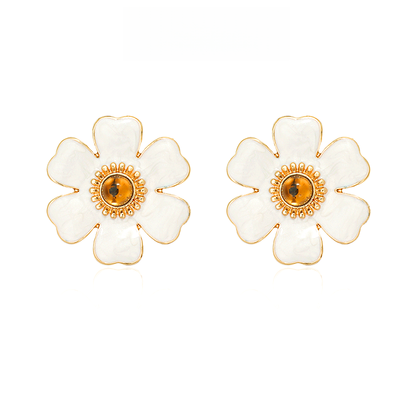 白い花彩釉ピアス