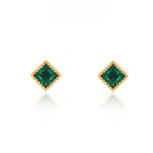 エメラルド皓石菱形ピアス