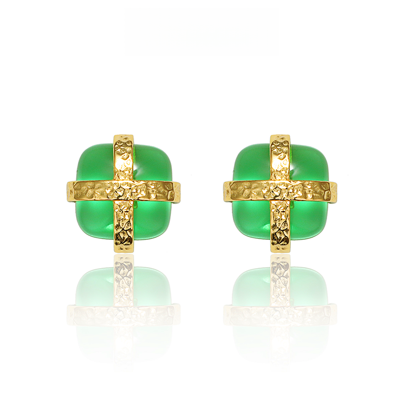 緑瑠璃アートデコ耳夹