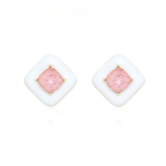 白フレームピンクジルコニアピアス