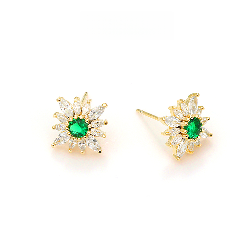 グリーンジルコニア花ピアス