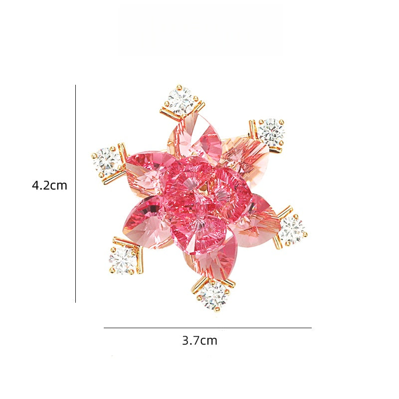 ピンク花クリスタルブローチ