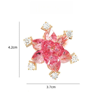 ピンク花クリスタルブローチ
