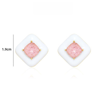 白フレームピンクジルコニアピアス