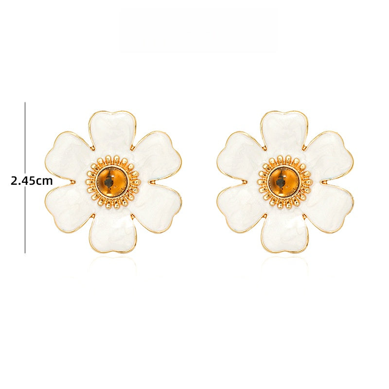 白い花彩釉ピアス