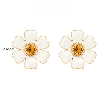 白い花彩釉ピアス