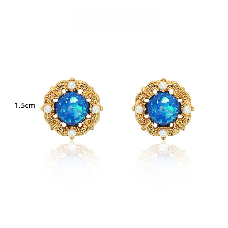 青レジン彫花フレンチピアス