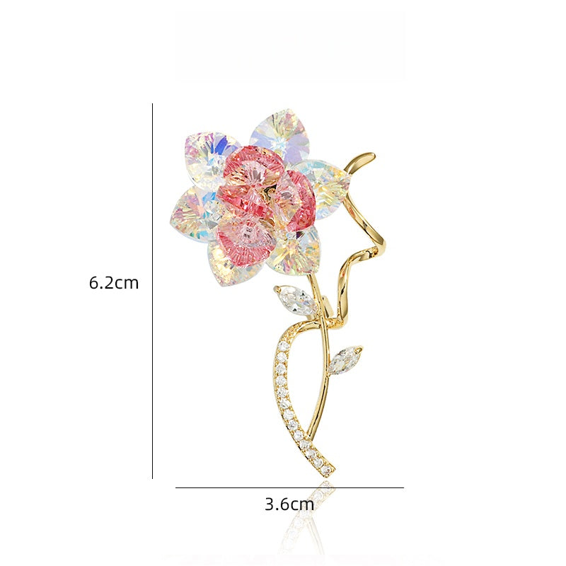 クリスタル山茶花ブローチ