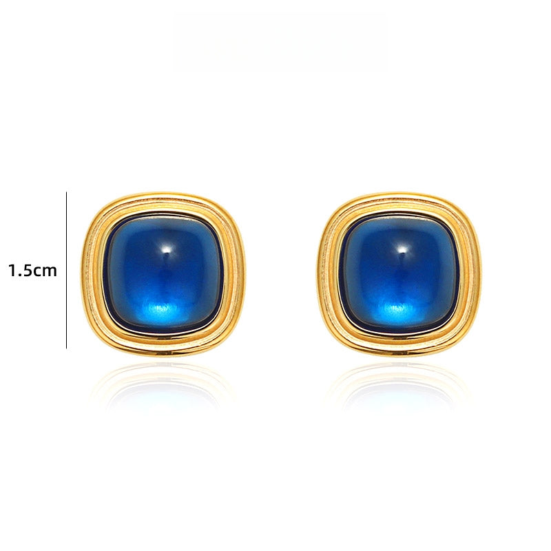 角丸四角青レジンピアス