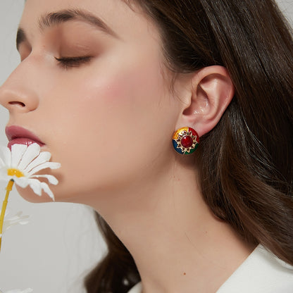 丸型花彩釉ピアス