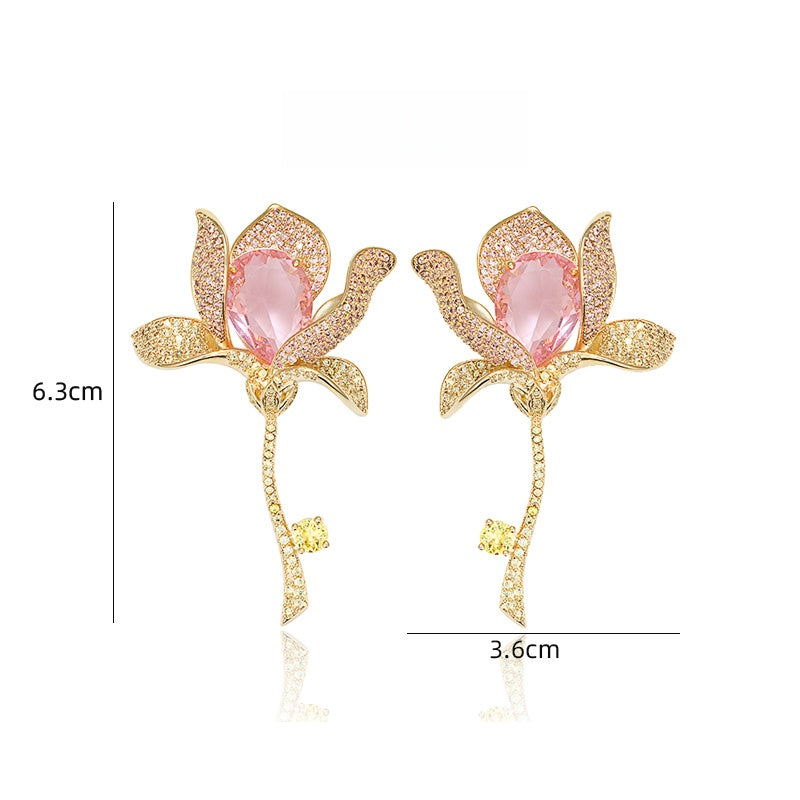 ピンク花皓石フレンチイヤリング