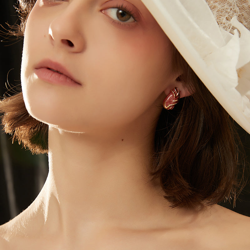 赤琺瑯立体耳夹