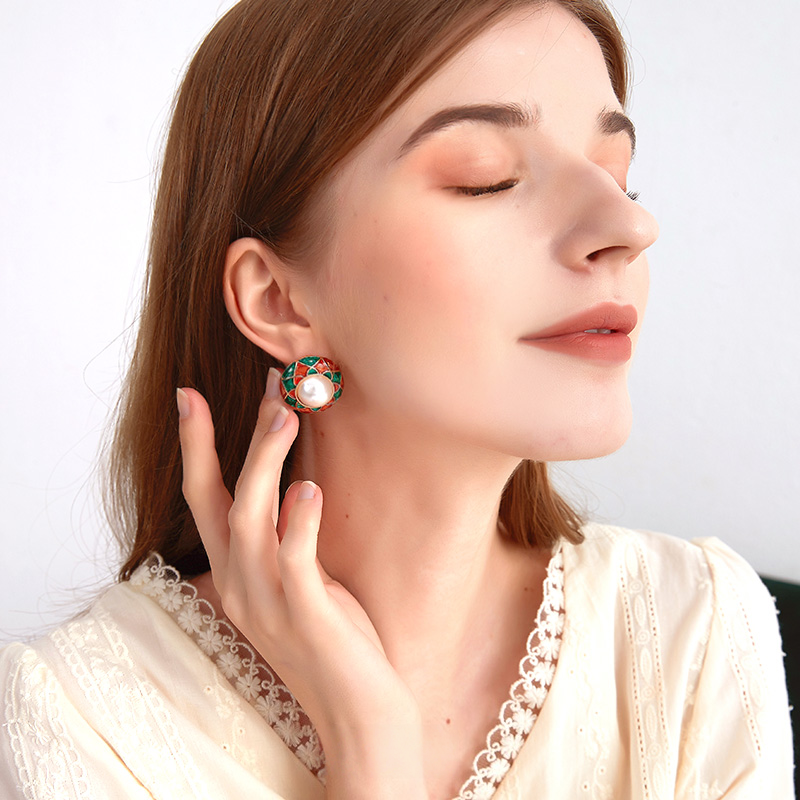 フレンチ彩釉真珠耳夹