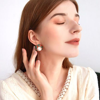 フレンチ彩釉真珠耳夹