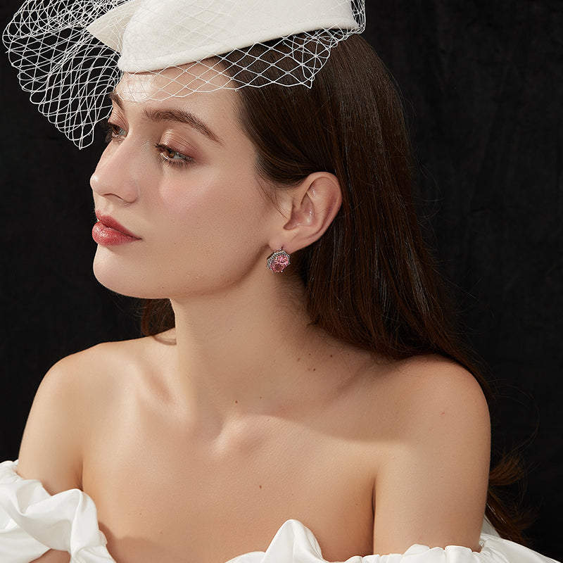 ピンクジルコニア満钻ピアス