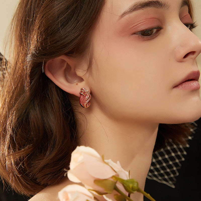 赤琺瑯立体耳夹