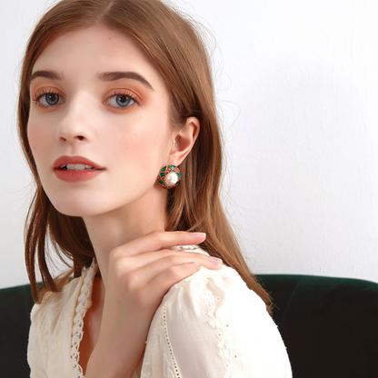 フレンチ彩釉真珠耳夹