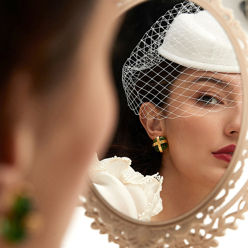 緑瑠璃アートデコ耳夹