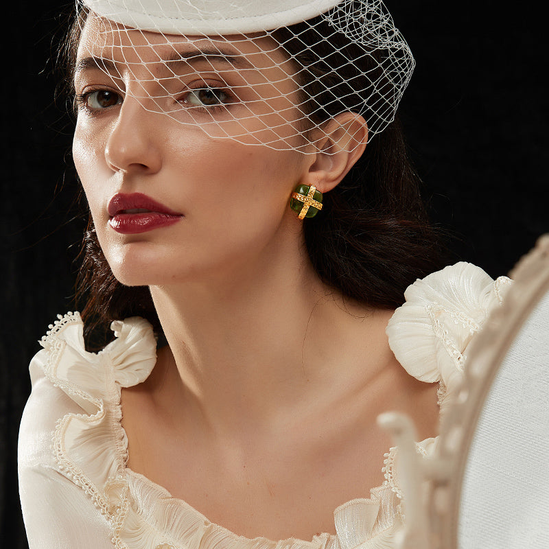 緑瑠璃アートデコ耳夹