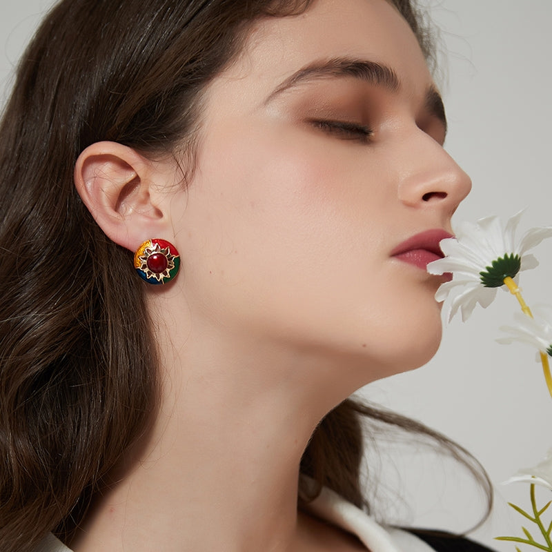 丸型花彩釉ピアス
