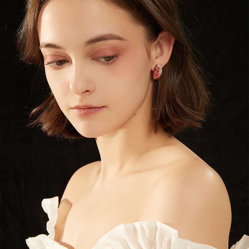 赤琺瑯立体耳夹