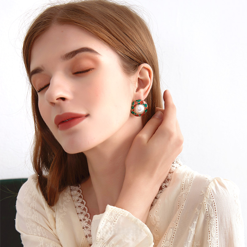 フレンチ彩釉真珠耳夹