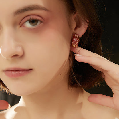 赤琺瑯立体耳夹