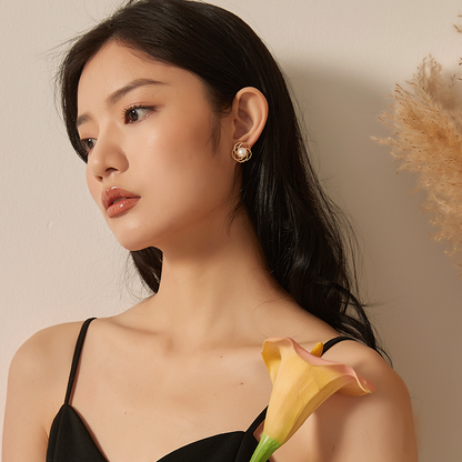 フレンチ真珠ワイヤーイヤリング