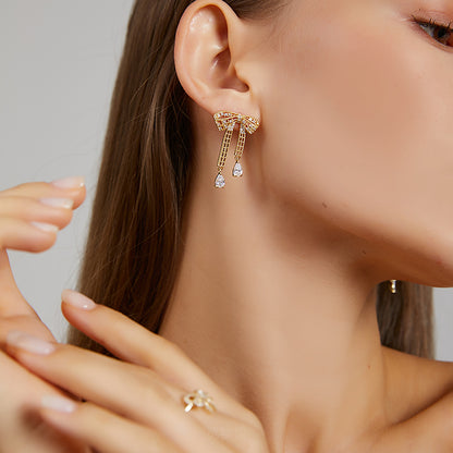 リボンジルコニアロングピアス