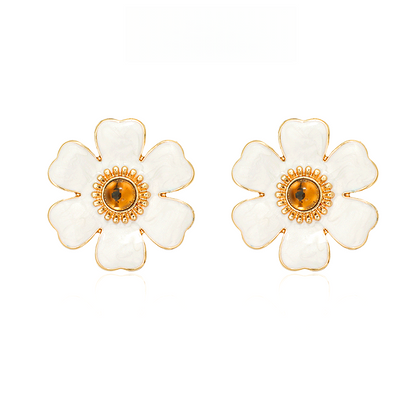 白い花彩釉ピアス